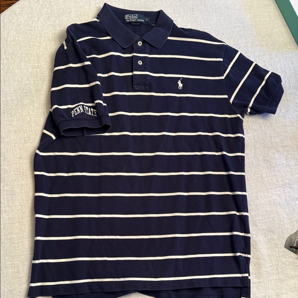Ralph Lauren Dark Blue and White Striped Polo w/ Penn State Logo